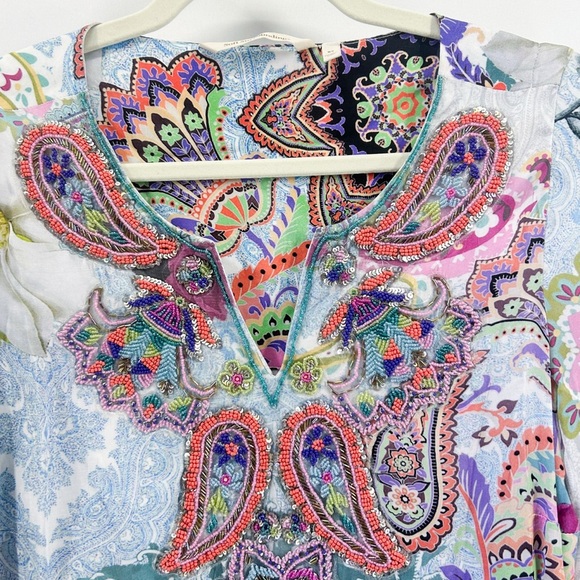 Soft Surroundings Florent Paisley Satin Embellished Tunic Top Mini Dress X-Small - Picture 3 of 8